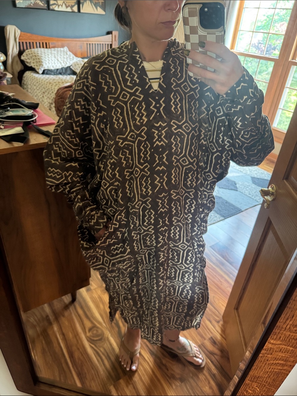 Vintage 70s Norma Kamali Black & Cream Geometric Midi Dress